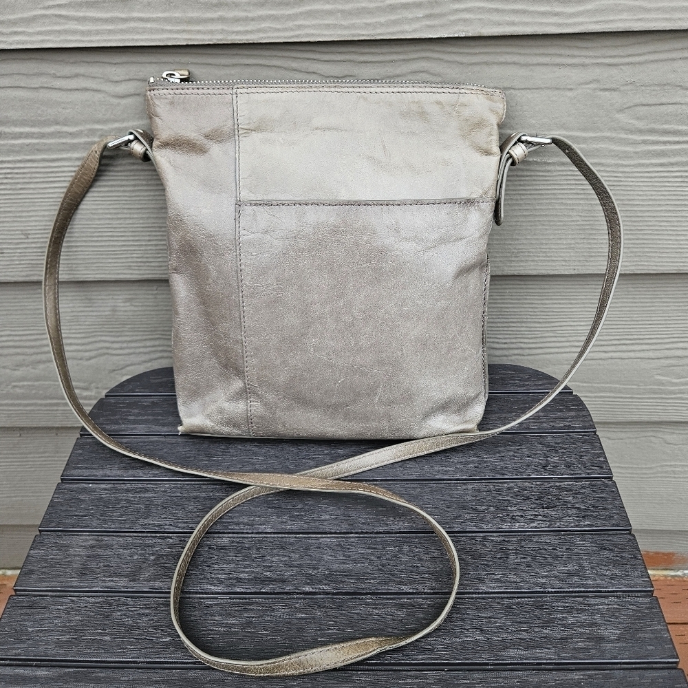 HOBO International Gray Green Crossbody Bag Zip Top Leather Purse